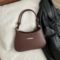 Minimalist brown faux leather shoulder bag with gold hardware and knot detail - Brown