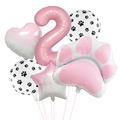 Set di palloncini in alluminio a cuore rosa e zampa per 2° compleanno o festa animali - Numero 2 Set (Impronta di Cane Rosa)