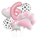 Pink dog paw and number 6 foil balloon set for birthday party decorations with stars - Pink Dog Paw Number 6 Set / 6pcs Set