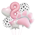 Detailed set of 6 pink and white foil balloons featuring heart, star and cat paw shapes - Pink Dog Paw Number 8 Set / 6pcs Set