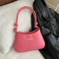 Pink PU leather underarm bag with gold metal buckle and knotted strap detail - Pink