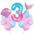 Set palloncini sirena 3° compleanno con numero sfumato e forme di conchiglie in foil - Set Sirena Perla (Numero 3)