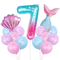 Kit fête sirène avec ballon dégradé chiffre 7, décor coquillage et queue pour anniversaire - Set Sirène Nacré 7 (7ème Anniversaire)
