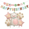 Set palloncini orso e torta con striscione Happy Birthday macaron per feste di bambini - Stile Banner Orsetto Bianco con Torta (Magic Bear 008-4)