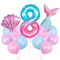 Kit fête sirène avec ballon chiffre 8 dégradé, ballons en forme de coquillage et queue - Set Sirène Nacré 8 (8ème Anniversaire)