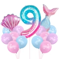 Détail du ballon chiffre 9 dégradé avec queue de sirène et coquillage pour décoration - Set Sirène Nacré 9 (9ème Anniversaire)