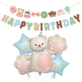 Set palloncini orsetto torta con striscione Happy Birthday e stelle per feste bambini - Stile Banner Orsetto con Cappello da Festa (Magic Bear 008-3)