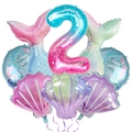Meerjungfrau Geburtstag Ballon Set mit Farbverlauf Nummer 2 und Muschelflossen - Nummer 2 Meerjungfrau-Set (mermaid005)