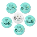 6-piece Team Bride tinplate badge set in mint green and white for wedding parties - Team Bride Mixed Set / Set Style 1 (5 Mint Green + 1 White)