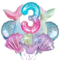 Meerjungfrau-Partyset mit großer Zahl 3 Ballon, Muschel- und Fischschwanz-Folienballons - Nummer 3 Meerjungfrau-Set (mermaid005)