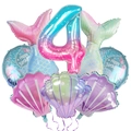 Meerjungfrau 4. Geburtstag Ballon Set mit Farbverlauf Nummer 4 und Muschel Fischschwanz Ballons - Nummer 4 Meerjungfrau-Set (mermaid005)