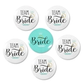 6-piece Team Bride tinplate badge set with diamond ring design for wedding party - Team Bride Contrast Color Set / Set Style 3 (5 White + 1 Tiffany Blue)