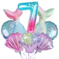 Detailed view of mermaid theme 7th birthday balloon set with shells and foil number - Number 7 Style (mermaid005)