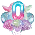Detailed view of mermaid balloon set with 40-inch gradient number zero and sea shells - Number 0 Style (mermaid005)