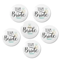 Set of 6 Team Bride tinplate badges with diamond ring and floral pattern for wedding parties - Team Bride Pure White Set / Set Style 2 (6 White Minimalist Pieces)