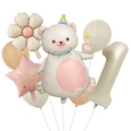 Dettaglio del palloncino a orsetto opaco e decorazioni a margherita per il primo compleanno - Orso Bianco Latte Stile 1