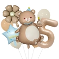 Dettaglio set palloncini orsetto opaco e margherita con numero 5 per festa compleanno - Orso Marrone Stile 5
