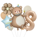 Dettaglio del set palloncini orso e numero 8 con margherita per festa di compleanno - Orso Marrone Stile 8