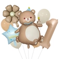 Matte bear balloon set with daisy and number 1 for children's first birthday party decor - Brown Bear Style 1