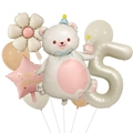 Set di palloncini orsetto opaco e margherite per festa di 5° compleanno e foto di scena - Orso Bianco Latte Stile 5
