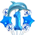 Kit de primer cumpleaños tema océano azul con globos de delfín y estrella - Número 1 (hy002)