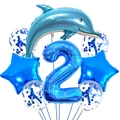 Set fiesta océano con delfín azul y globos de aluminio número 2 para segundo cumpleaños - Número 2 (hy002)