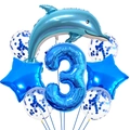 Set de globos de delfín azul tema océano con número 3 para fiesta de cumpleaños - Número 3 (hy002)