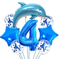 Kit de fiesta océano con delfín, globo número 4 y globos con lentejuelas azules - Número 4 (hy002)