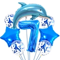 Detalle de globo de delfín azul y número siete para fiestas temáticas de océano - Número 7 (hy002)