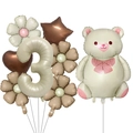 Set decorativo per 3 compleanno con palloncino orsetto opaco e fiori di margherita - Fascio di palloncini orsetto margherita - Numero 3