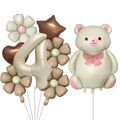 Dettaglio set palloncini in alluminio orsetto e margherita con grande numero 4 color crema - Fascio di palloncini orsetto margherita - Numero 4