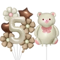 5th birthday balloon set with teddy bear, daisies, stars and heart in cream tones - Bear Daisy Balloon Bundle - Number 5