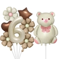 Teddy bear and daisy foil balloon set in cream and mocha for 6th birthday decor - Bear Daisy Balloon Bundle - Number 6