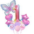 Set decorativo per 1° compleanno con palloncini a farfalla sfumata e numero 1 rosa viola - Tema 1 Anno (Set Palloncini Farfalla Rosa 1)