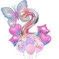 Set palloncini compleanno farfalla con numero 2 sfumato e palloncino a farfalla iridescente - Tema 2 Anni (Set Palloncini Farfalla Rosa 2)
