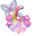 Detail of 6th birthday balloon set with pink gradient butterfly and heart foil balloons - 6th Birthday Butterfly Set