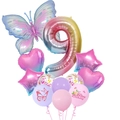 Detail of blue gradient number 9 balloon and laser butterfly for birthday party decor - 9th Birthday Butterfly Set