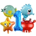 5-teiliges Meerestiere Folienballon-Set mit Meerestieren und blauer Zahl 1 für Partydeko - Ozean Tier Ballon Set 1 (Nummer 1)