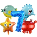 Set de 5 ballons thème marin avec chiffre 7 bleu et ballons animaux marins colorés - Lot de Ballons Animaux Marins 7 (Chiffre 7)