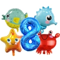 Ensemble détaillé de ballons animaux marins avec chiffre 8 bleu pour fête d'anniversaire - Lot de Ballons Animaux Marins 8 (Chiffre 8)