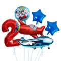 Airplane themed 2nd birthday balloon set with red number 2 and foil aircraft balloons - Number 2 Style