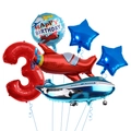 Airplane theme 3rd birthday balloon set with red number 3 and blue aircraft foil balloons - Number 3 Style