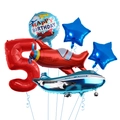 Detail view of 5-piece airplane theme foil balloon set with number 5 for party - Number 5 Style