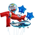 Detailed view of airplane theme balloon set with red number 7 and aircraft foils - Number 7 Style