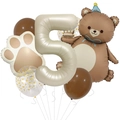 Detailed set of matte caramel bear and cream number 5 foil balloons for 5th birthday party - Number 5 Set