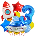 Ruimte thema verjaardag ballonnen set met raket, UFO en nummer 3 folieballonnen decor - Ruimte Nummer 3