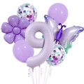 Purple balloon set with number 9, butterfly and floral foil balloons for party decor - Purple Butterfly Balloon Bundle 9 (HD644)