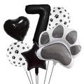 Kit ballons 7e anniversaire noir et blanc avec empreintes de pattes et cœur pour animaux - Chiffre 7