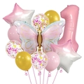 Schmetterling Luftballon Set in Rosa und Blau mit Zahl Eins für ersten Mädchengeburtstag - Nummer 1 Schmetterling Set