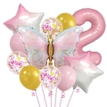 Set aus rosa Schmetterlingsballon und Zahl 2 Folienballon für Mädchen Geburtstag Deko - Nummer 2 Schmetterling Set